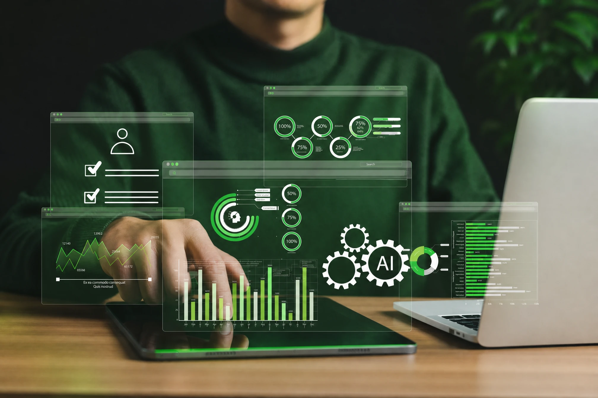Deux professionnels analysent des données financières dans un bureau moderne
